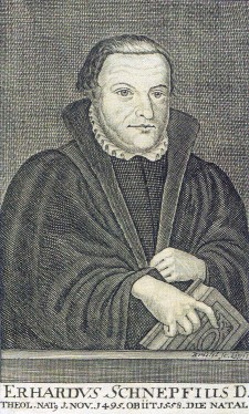 Porträt Erhard Schnepf, württembergischer Theologe und Reformator. Kupferstich von Johann Wilhelm Brühl (vor 1763) Porträt Erhard Schnepf, württembergischer Theologe und Reformator. Kupferstich von Johann Wilhelm Brühl (vor 1763)