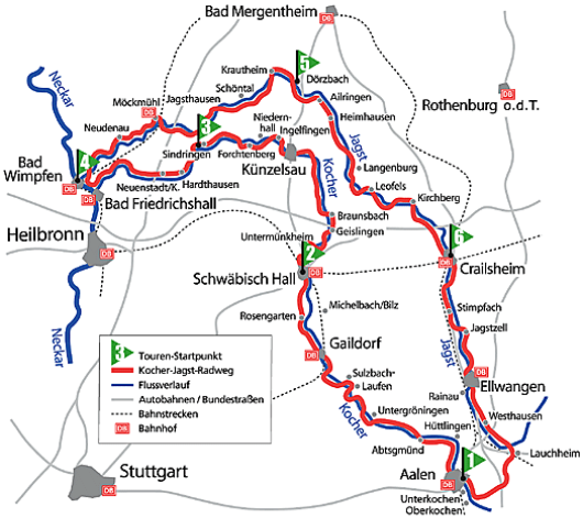 Karte Kocher-Jagst-Radweg